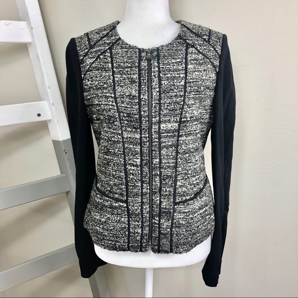 ANN TAYLOR Blazer Wool Blend Tweed Zip Trim 6